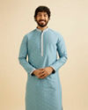 Air Force Blue Floral Buta Motif Patterned Kurta Set